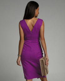 Elegant V-Neck Dress With Pleat Detail And Split