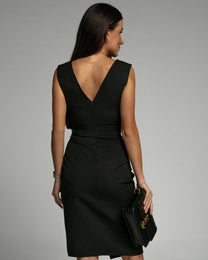 Elegant V-Neck Dress With Pleat Detail And Split