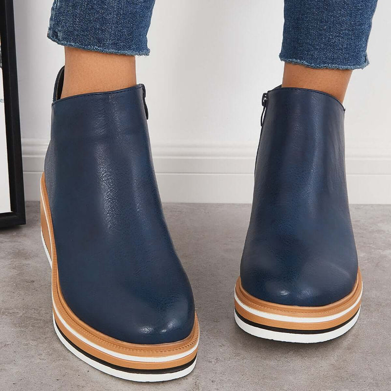 Elegant Wedge Ankle Boots With Side Zip For Women