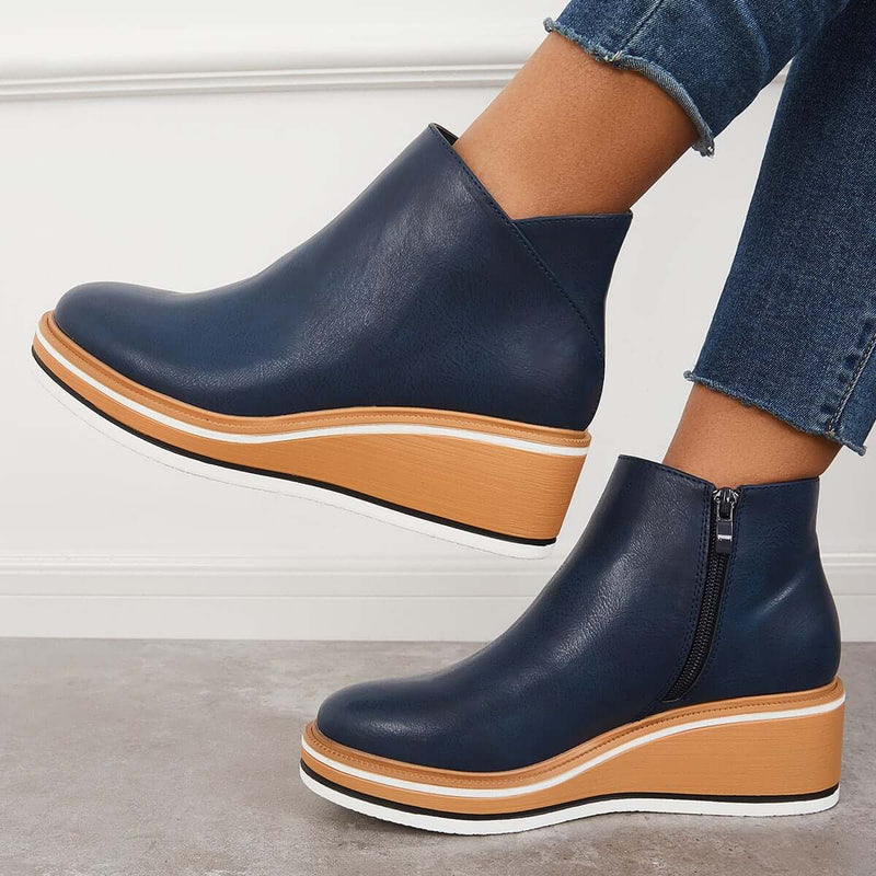 Elegant Wedge Ankle Boots With Side Zip For Women