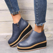 Elegant Wedge Ankle Boots With Side Zip For Women
