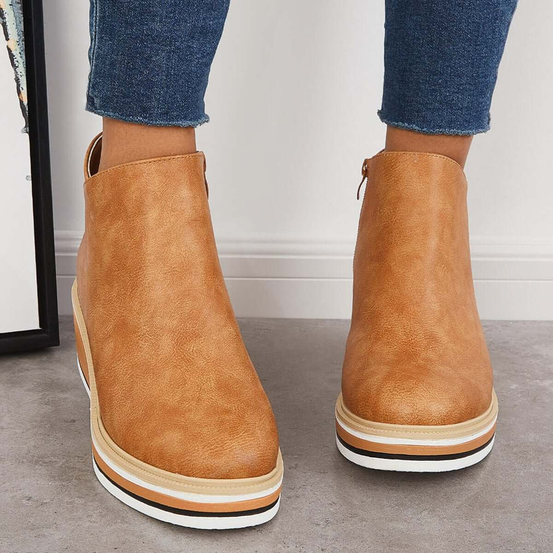 Elegant Wedge Ankle Boots With Side Zip For Women