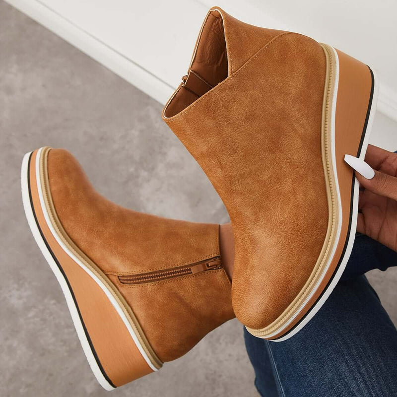 Elegant Wedge Ankle Boots With Side Zip For Women