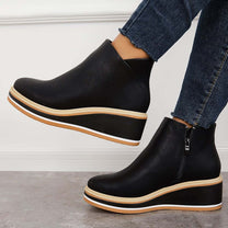 Elegant Wedge Ankle Boots With Side Zip For Women