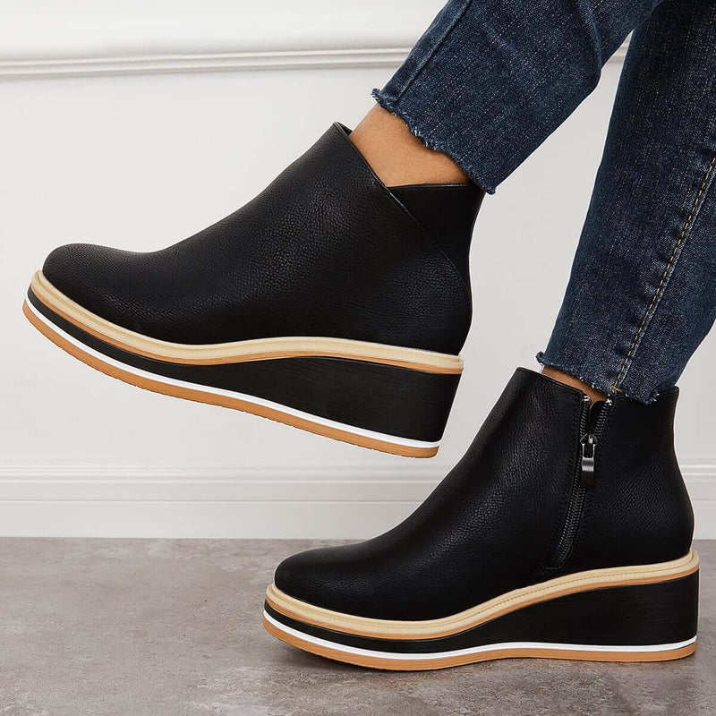 Elegant Wedge Ankle Boots With Side Zip For Women