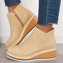 Elegant Wedge Ankle Boots With Side Zip For Women