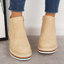 Elegant Wedge Ankle Boots With Side Zip For Women