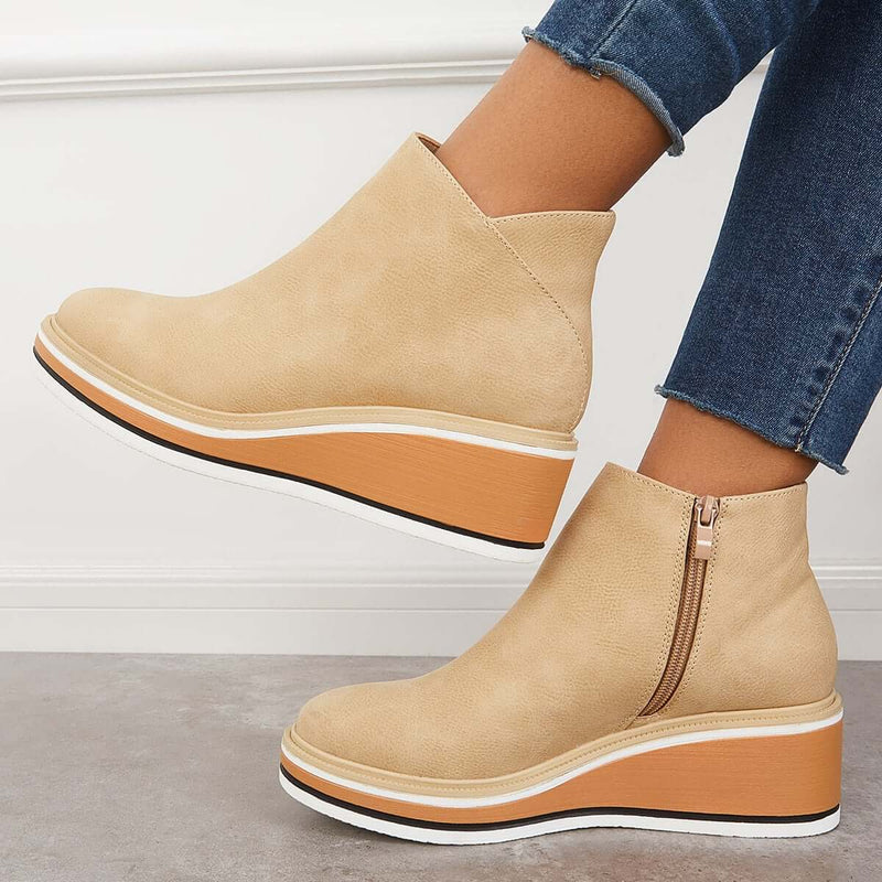 Elegant Wedge Ankle Boots With Side Zip For Women