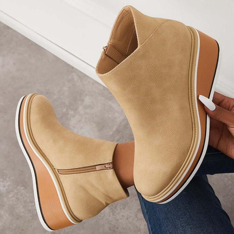 Elegant Wedge Ankle Boots With Side Zip For Women