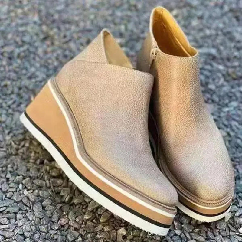 Elegant Wedge Ankle Boots With Side Zip For Women