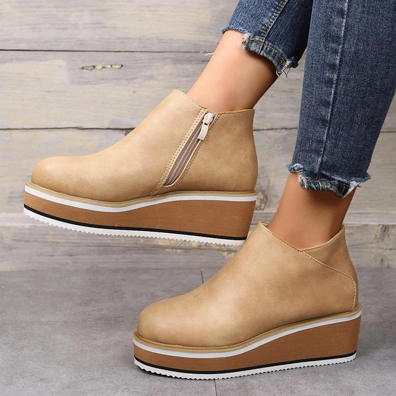 Elegant Wedge Ankle Boots With Side Zip For Women