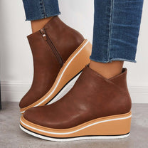 Elegant Wedge Ankle Boots With Side Zip For Women