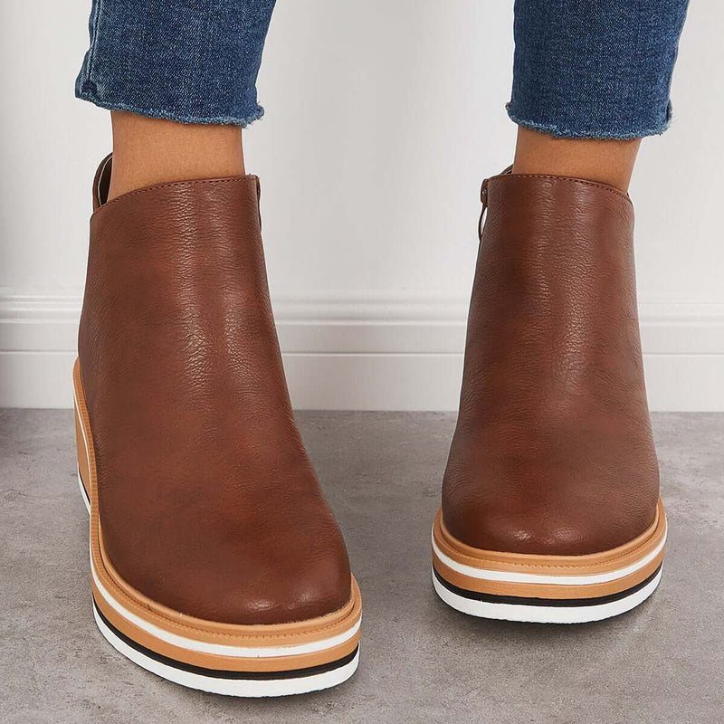 Elegant Wedge Ankle Boots With Side Zip For Women