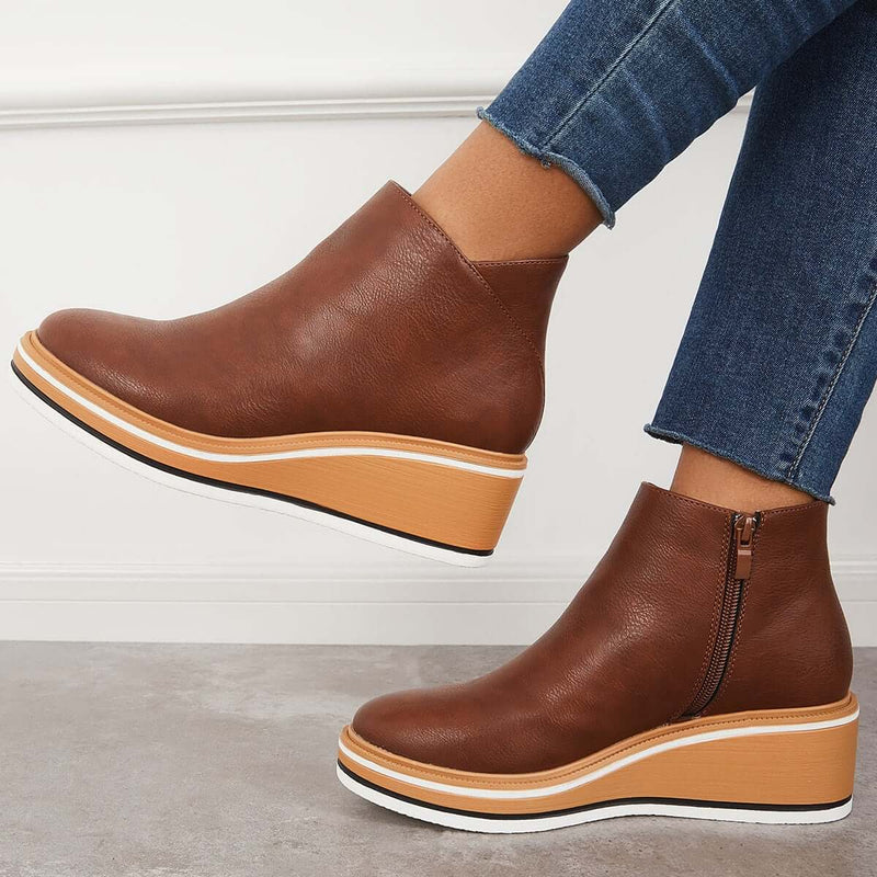 Elegant Wedge Ankle Boots With Side Zip For Women