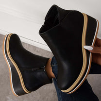 Elegant Wedge Ankle Boots With Side Zip For Women