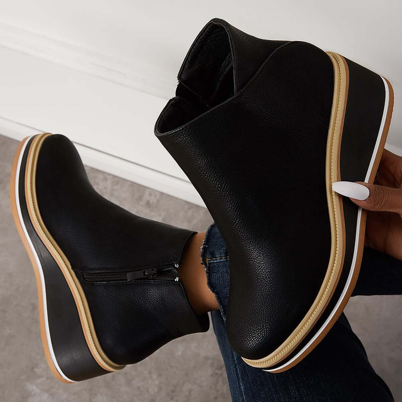 Elegant Wedge Ankle Boots With Side Zip For Women