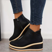 Elegant Wedge Ankle Boots With Side Zip For Women