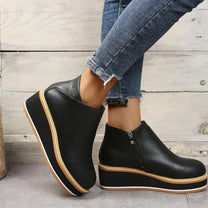 Elegant Wedge Ankle Boots With Side Zip For Women
