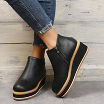 Elegant Wedge Ankle Boots With Side Zip For Women