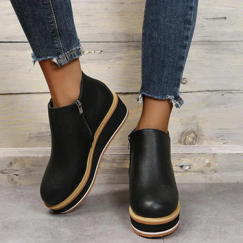 Elegant Wedge Ankle Boots With Side Zip For Women