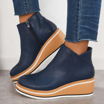 Elegant Wedge Ankle Boots With Side Zip For Women