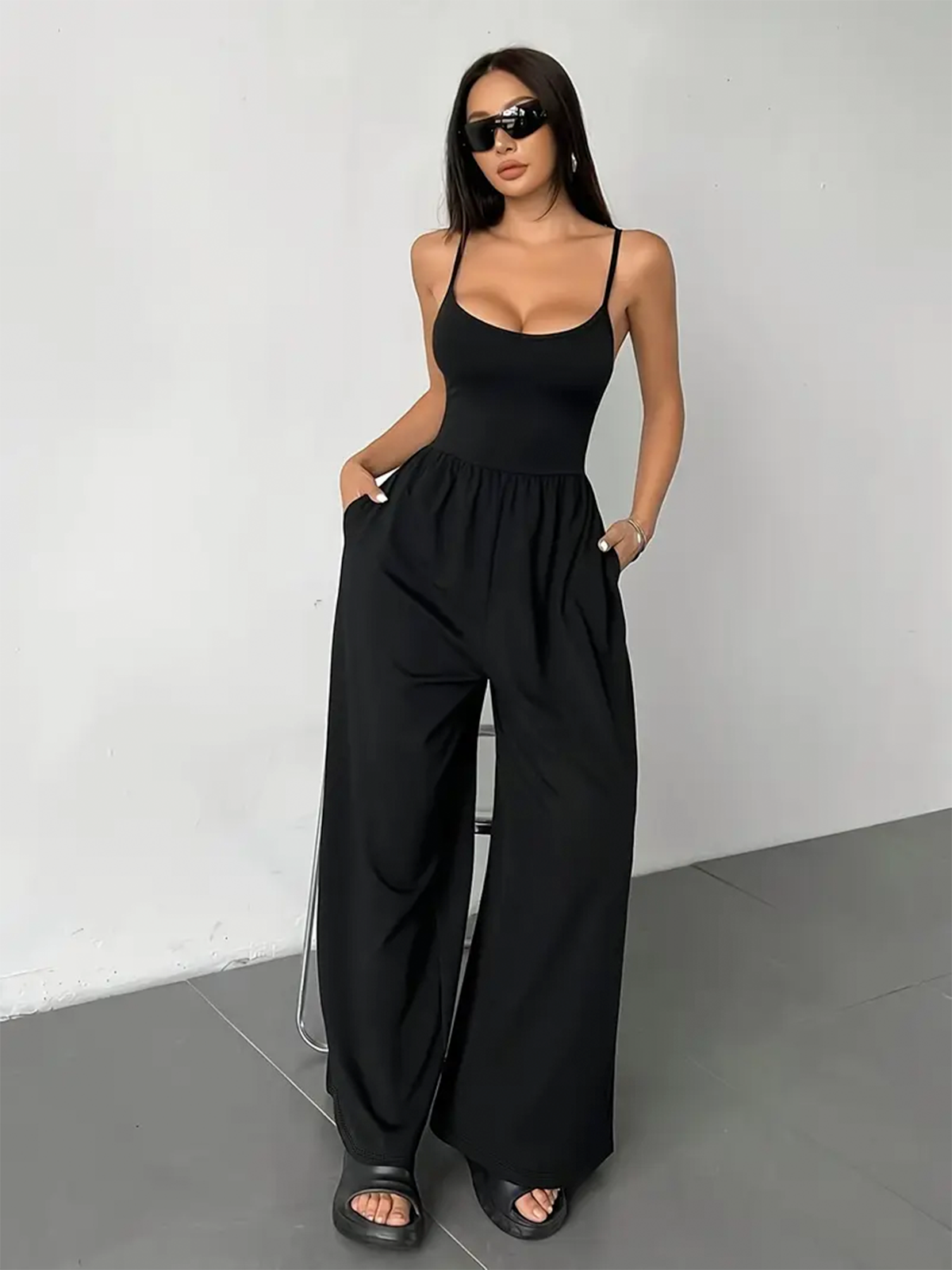 Elegant Wide Leg Sleeveless Jumpsuit