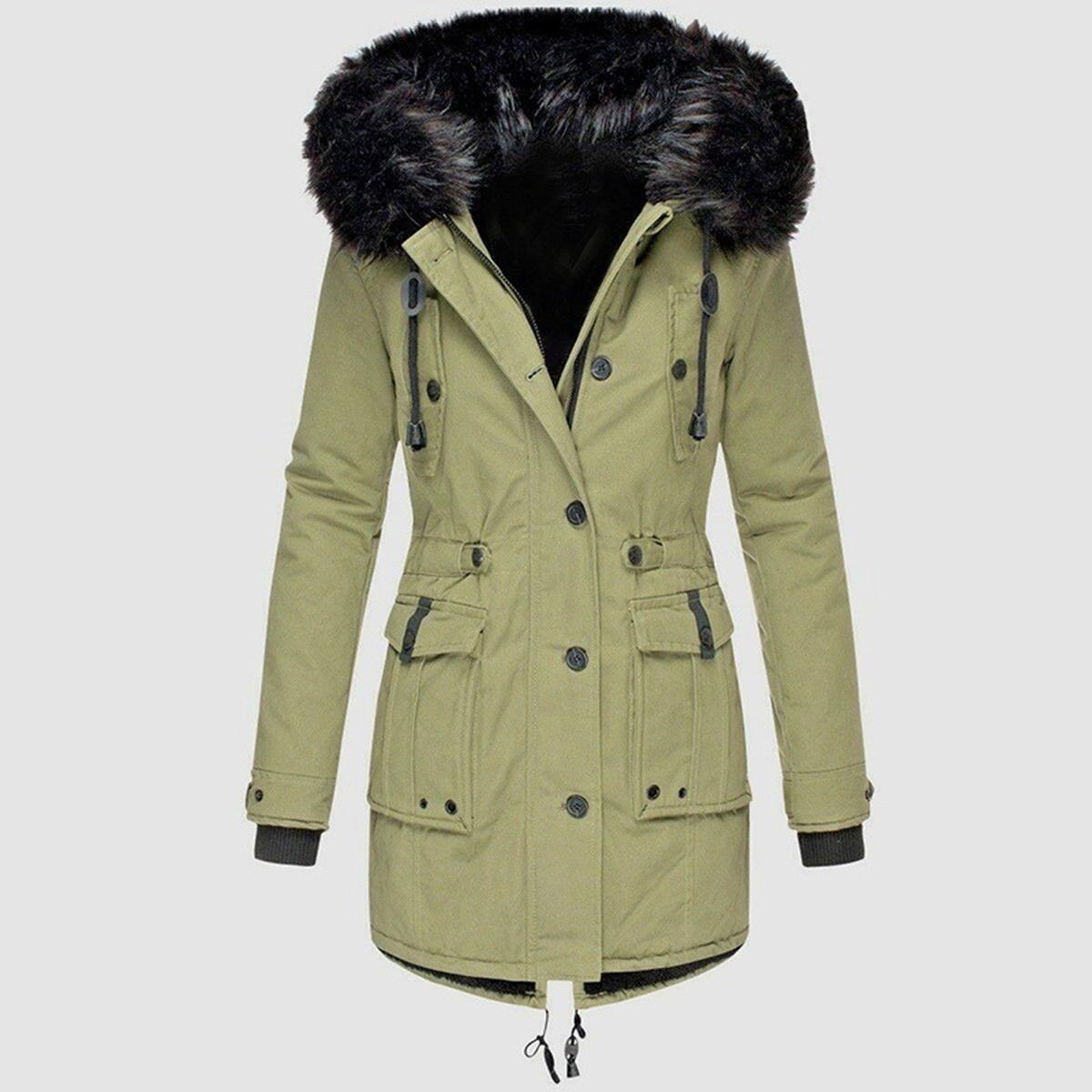 Elegant Winter Parka With Faux Fur Hood