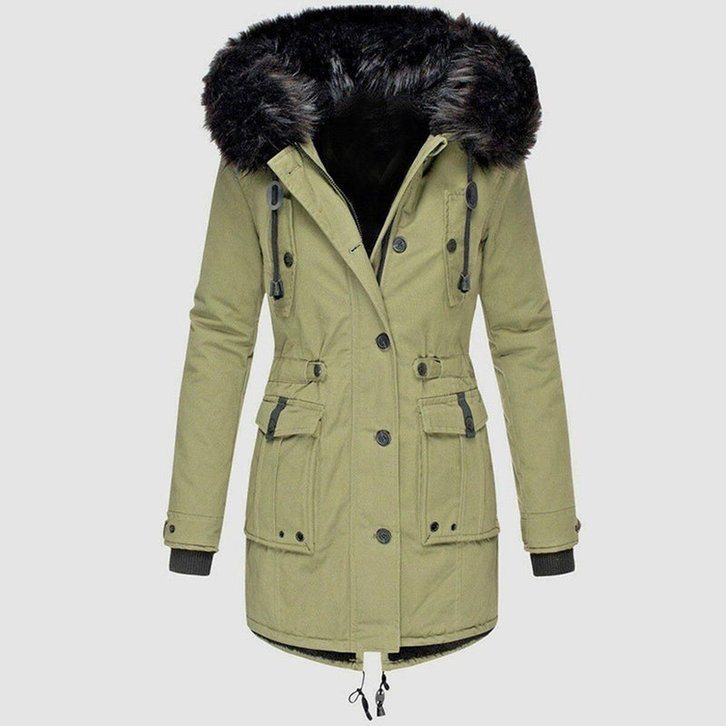 Elegant Winter Parka With Faux Fur Hood