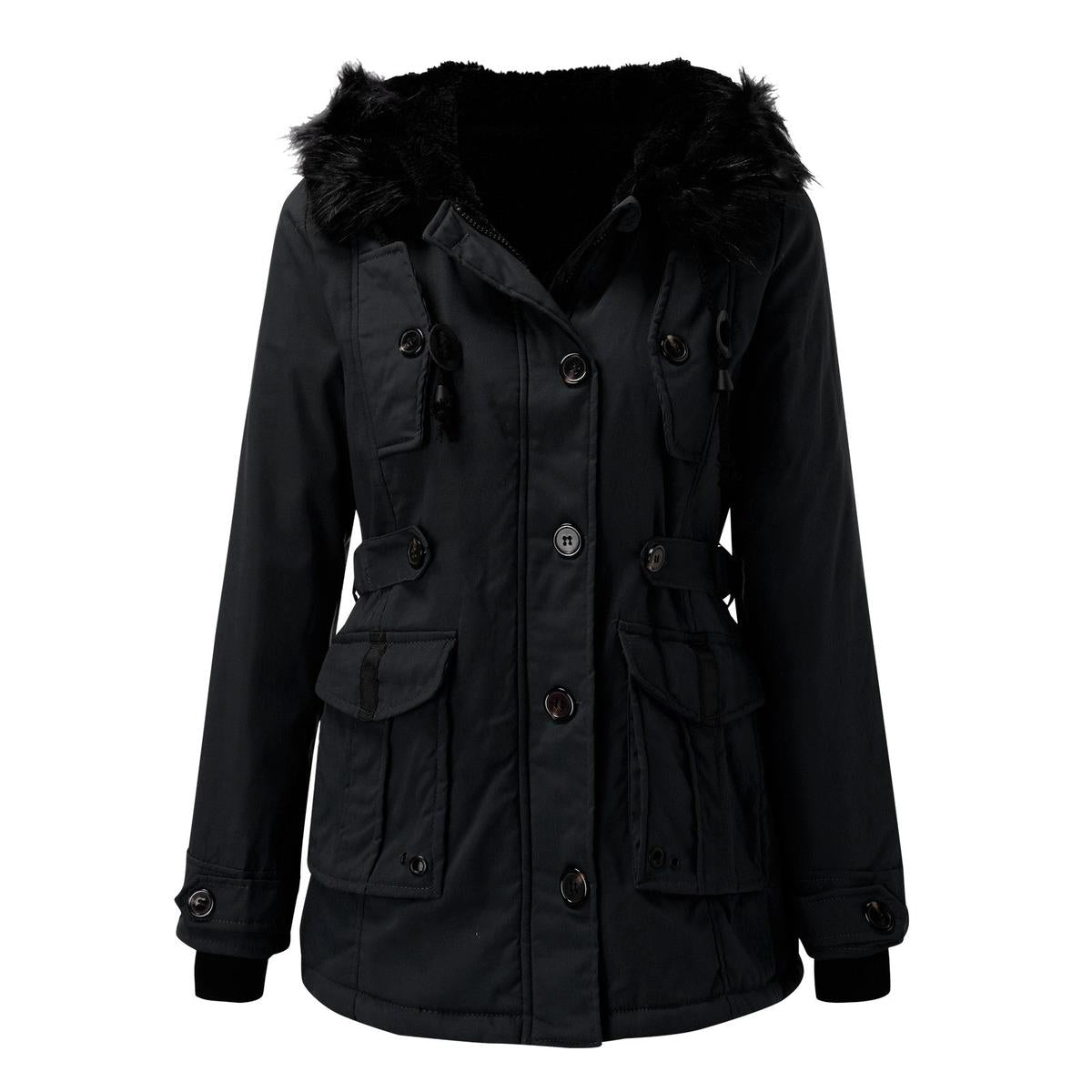 Elegant Winter Parka With Faux Fur Hood