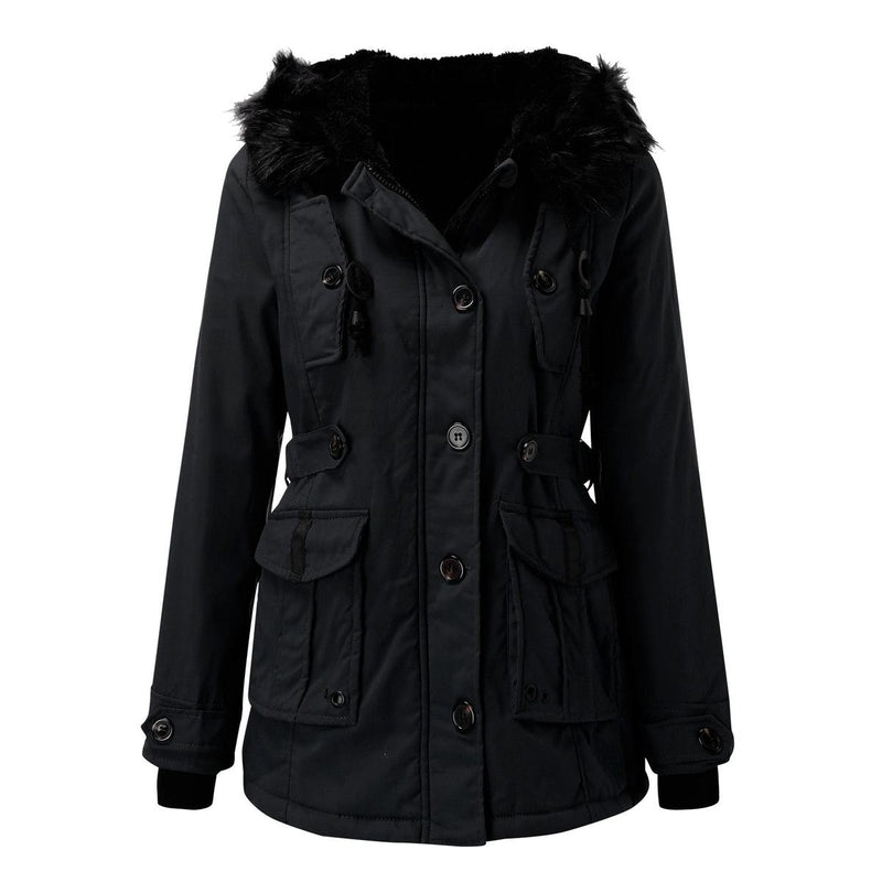 Elegant Winter Parka With Faux Fur Hood