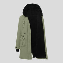 Elegant Women&#39;s Casual Parka With Fur Hood