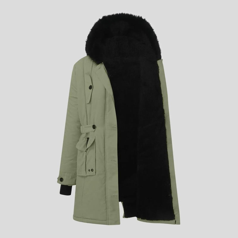 Elegant Women&#39;s Casual Parka With Fur Hood