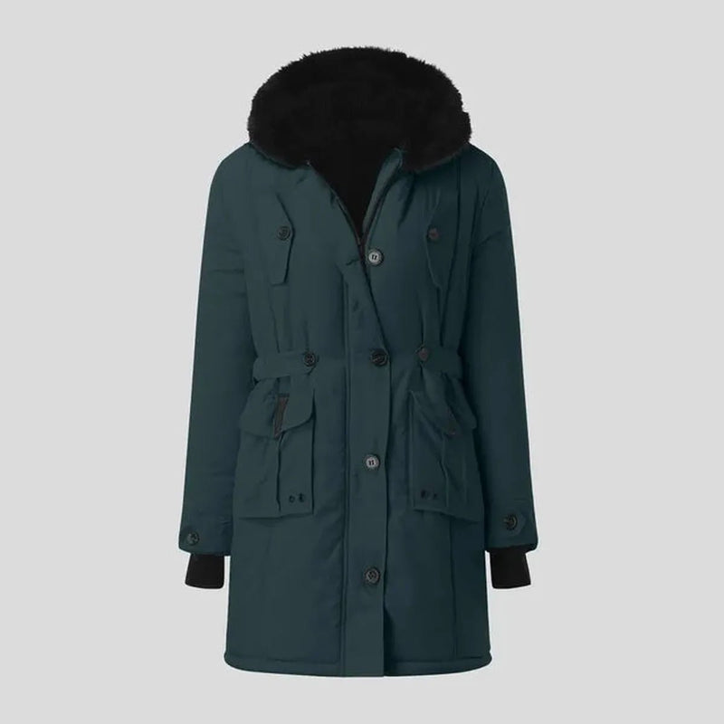 Elegant Women&#39;s Casual Parka With Fur Hood