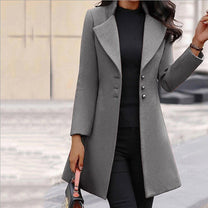 Elegant Women&#39;s Coat With Folded Collar And Shiny Buttons