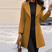 Elegant Women&#39;s Coat With Folded Collar And Shiny Buttons