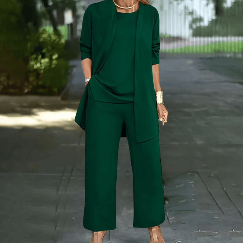 Elegant Women&#39;s Three-Piece Pantsuit Set With Cardigan