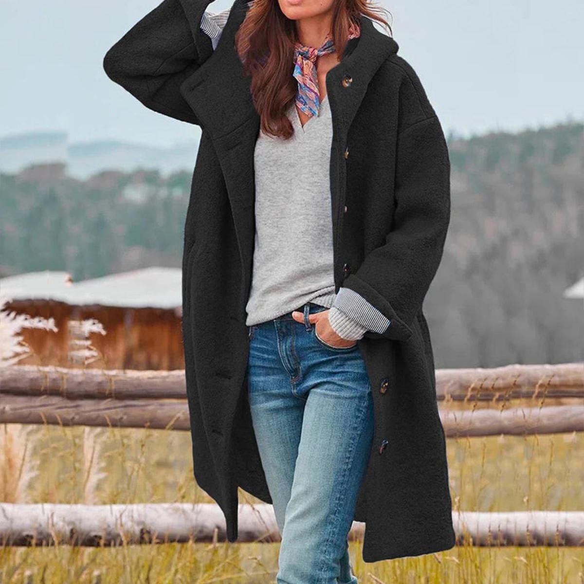 Elegant Women&#39;s Windproof Hooded Coat
