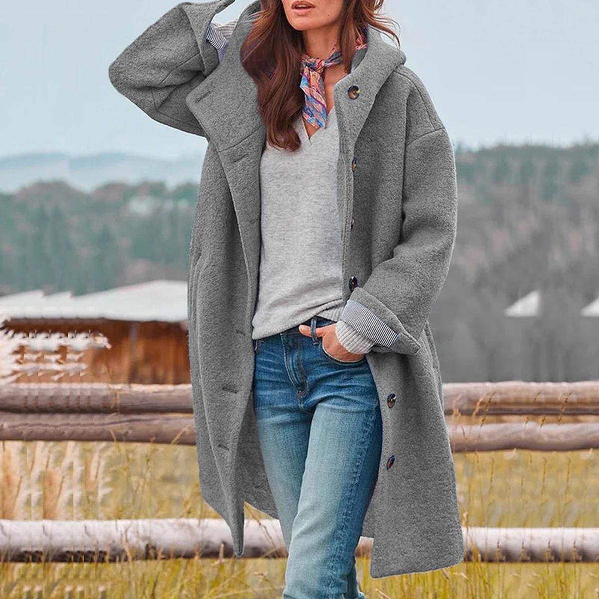 Elegant Women&#39;s Windproof Hooded Coat