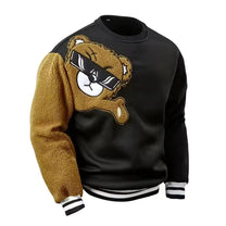 Embroidered Bear Design Relaxed Fit Cotton Sweater