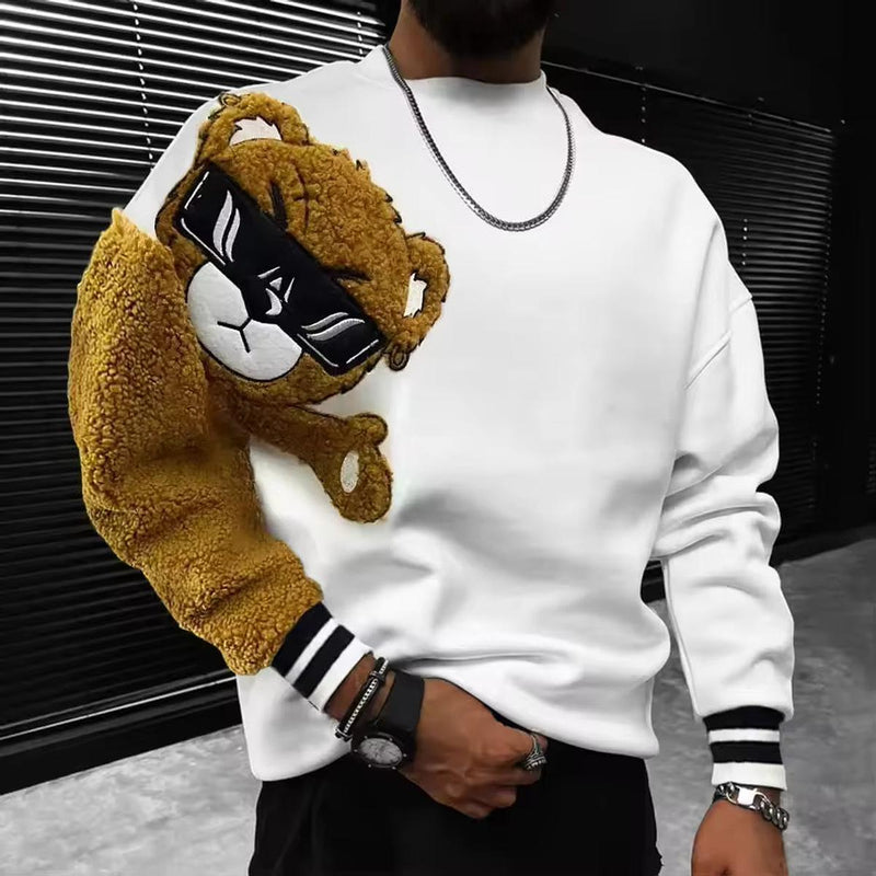 Embroidered Bear Design Relaxed Fit Cotton Sweater