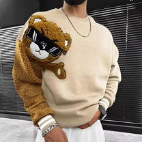 Embroidered Bear Design Relaxed Fit Cotton Sweater
