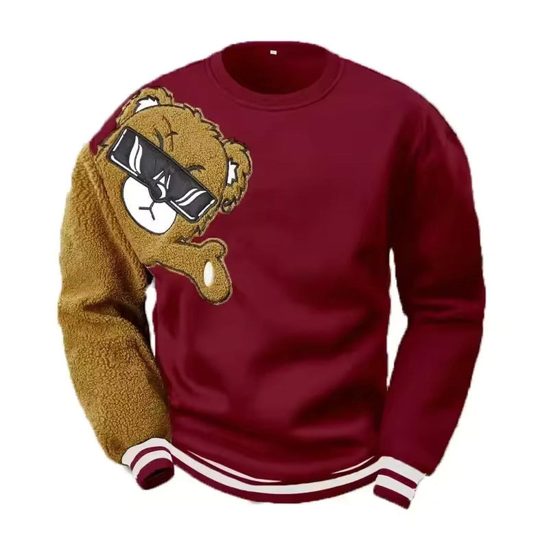 Embroidered Bear Design Relaxed Fit Cotton Sweater