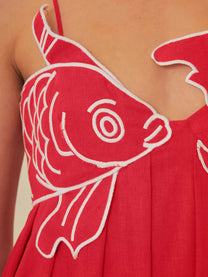 Embroidered Fish Semi-Sheer Cami Maxi Dress
