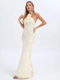 Embroidered Floral Halter Maxi Dress