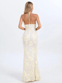 Embroidered Floral Halter Maxi Dress