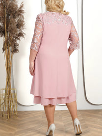 Embroidered Plus Size Banquet Dress With Sheer Sleeves
