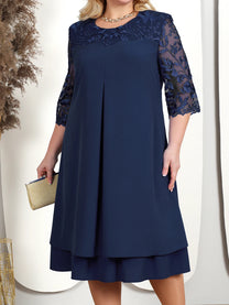 Embroidered Plus Size Banquet Dress With Sheer Sleeves