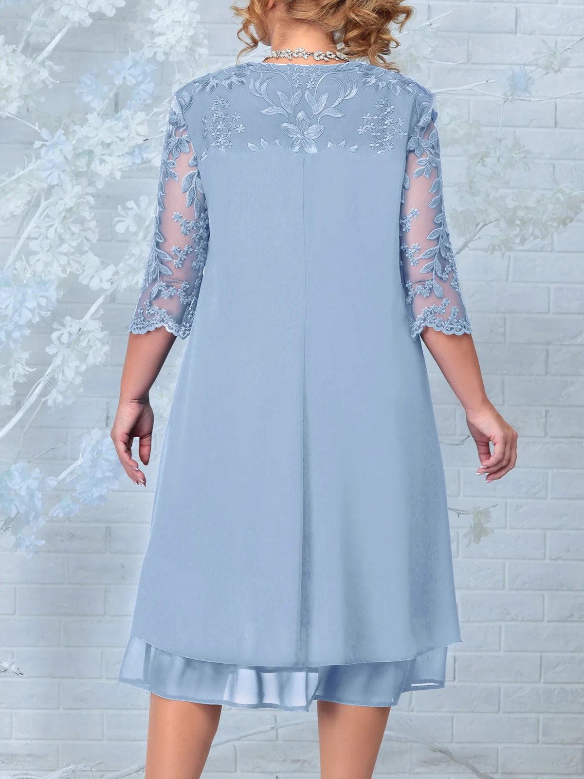 Embroidered Plus Size Banquet Dress With Sheer Sleeves