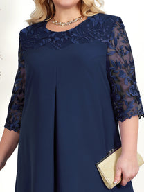 Embroidered Plus Size Banquet Dress With Sheer Sleeves