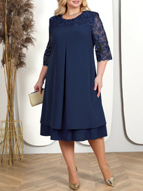 Embroidered Plus Size Banquet Dress With Sheer Sleeves